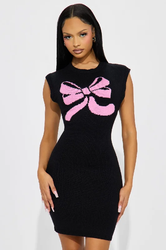 Bow Belle Sweater Mini Dress - Black