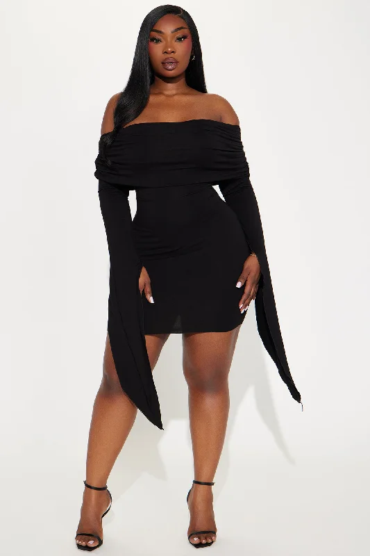 Bring The Drama Off Shoulder Mini Dress - Black