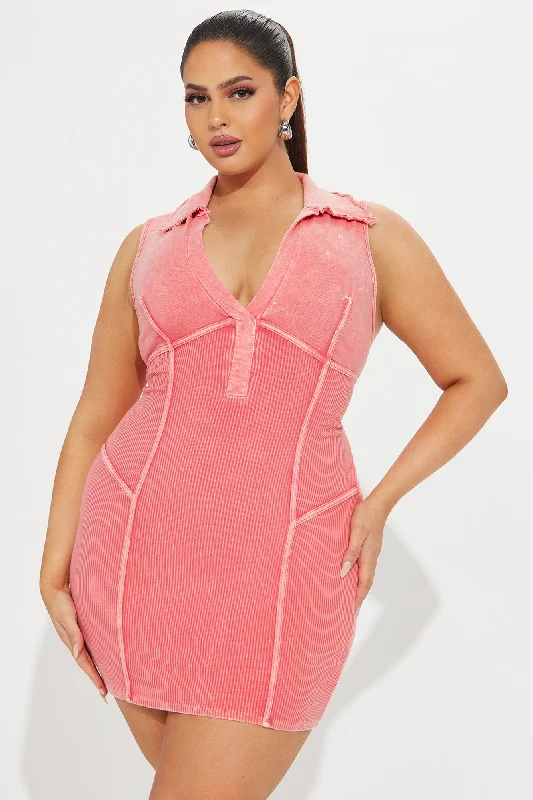 Celestia Ribbed Mini Dress - Coral