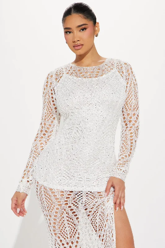 Celia Sequin Crochet Maxi Dress Set - White