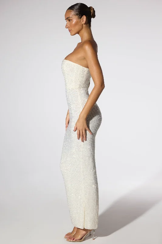 Embellished Strapless Evening Gown in Ivory