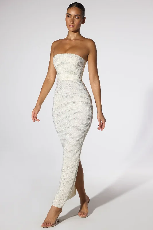 Embellished Strapless Evening Gown in Ivory