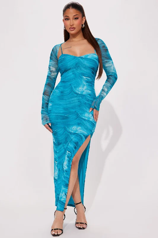 Deep Waters Mesh Maxi Dress Set - Blue