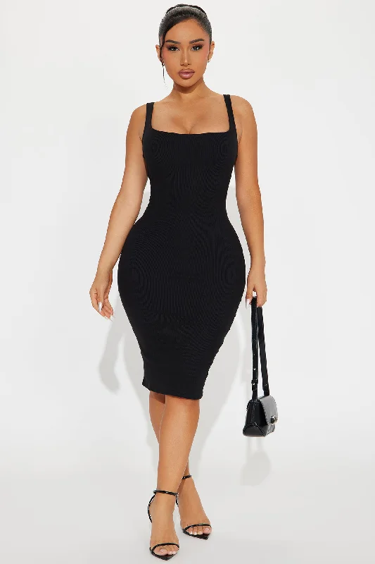 Demi Double Lined Midi Dress - Black