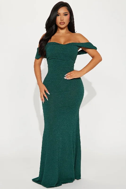 Eleganza Off Shoulder Gown - Hunter