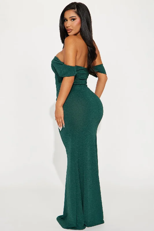 Eleganza Off Shoulder Gown - Hunter