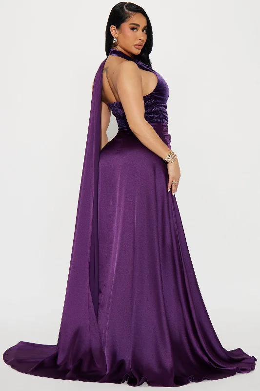 Ella Satin Gown - Eggplant