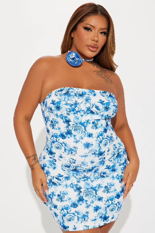 Enchanted Blooms Mini Dress - White/Blue