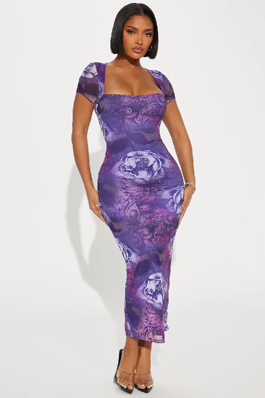 Flourishing Mesh Maxi Dress - Purple