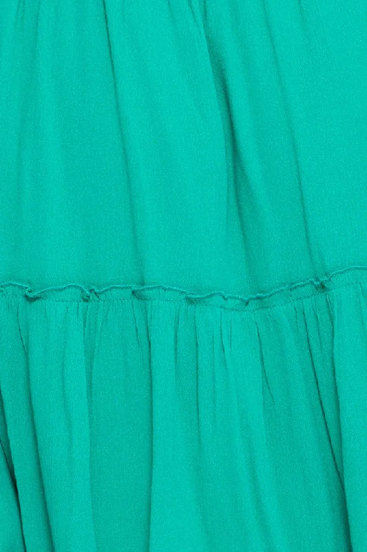 Green Mini Dress Off Shoulder Linen