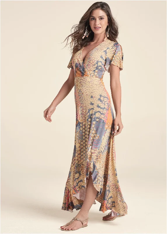 Surplice maxi dress  - Orange Multi