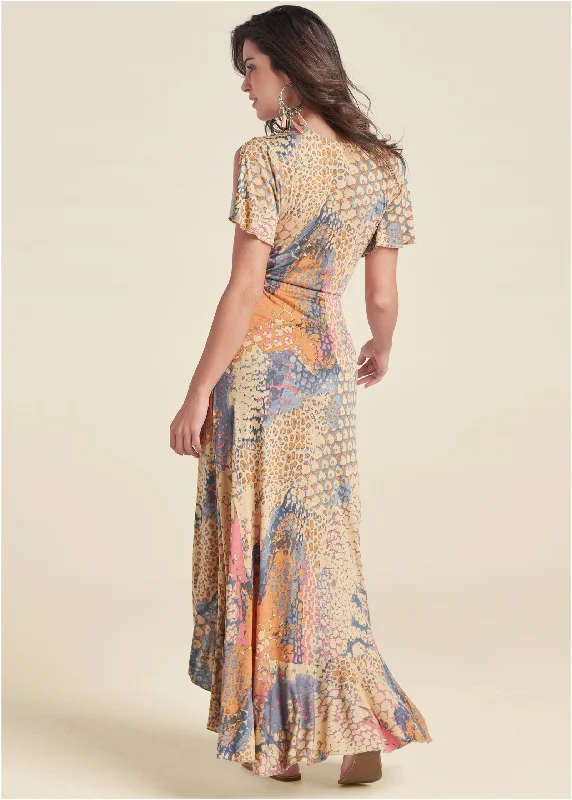 Surplice maxi dress  - Orange Multi