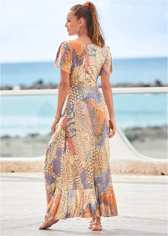 Surplice maxi dress  - Orange Multi