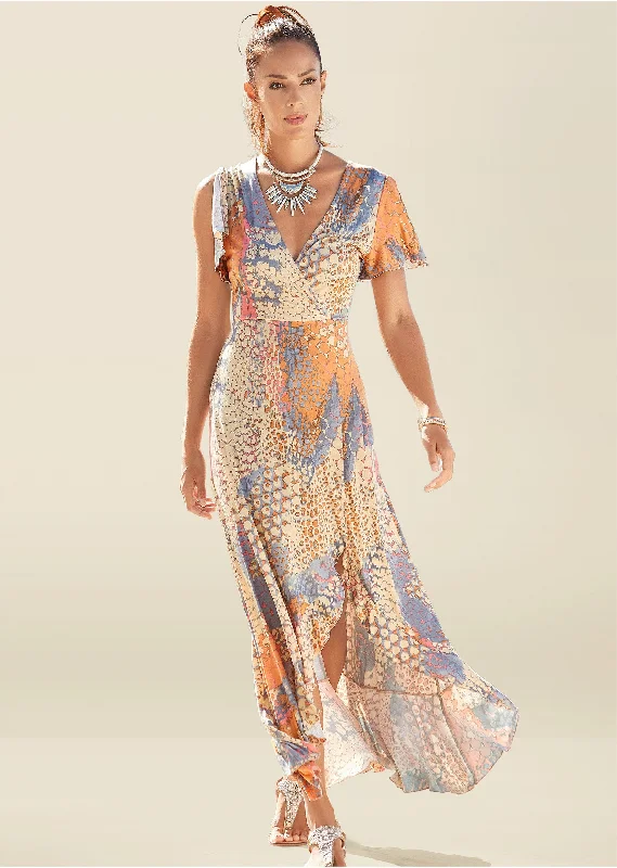 Surplice maxi dress  - Orange Multi