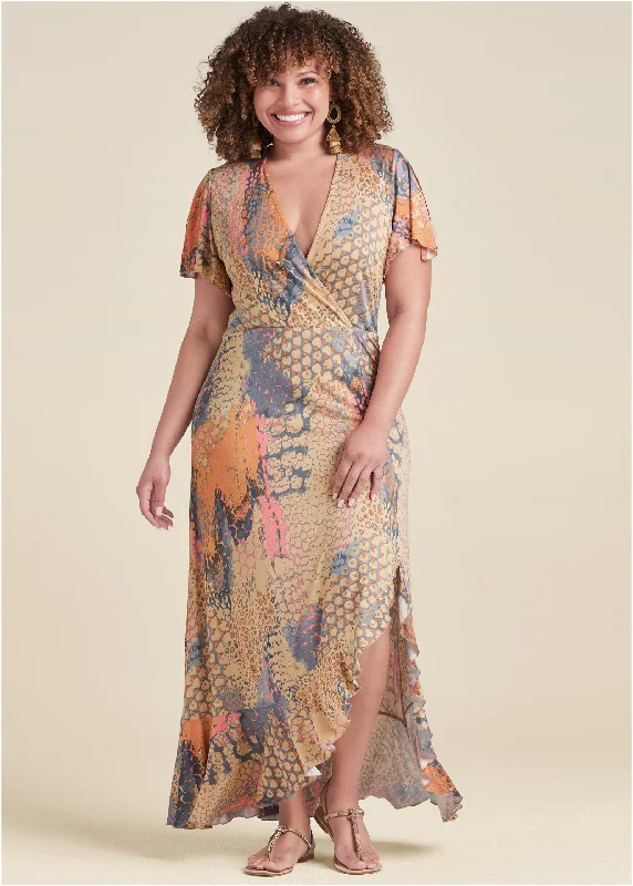 Surplice maxi dress  - Orange Multi