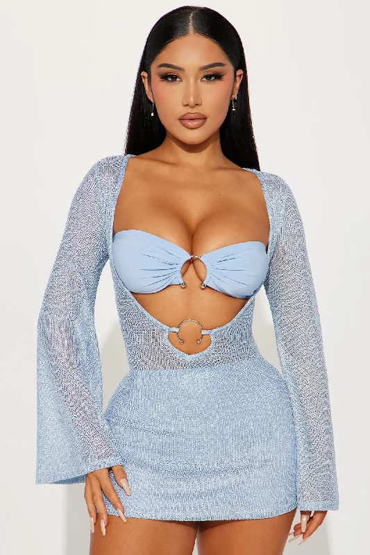 Kendra Crochet Mini Dress Set - Light Blue