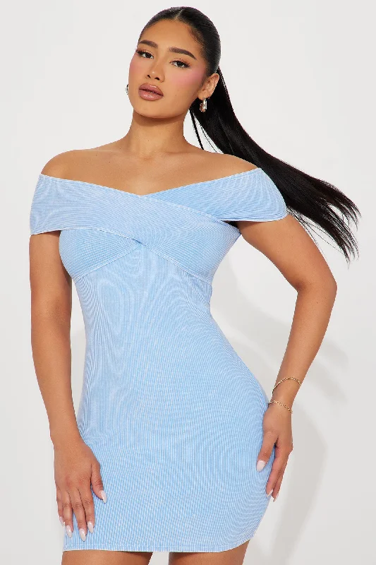 Maia Ribbed Mini Dress - Light Blue