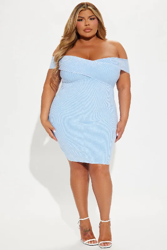 Maia Ribbed Mini Dress - Light Blue