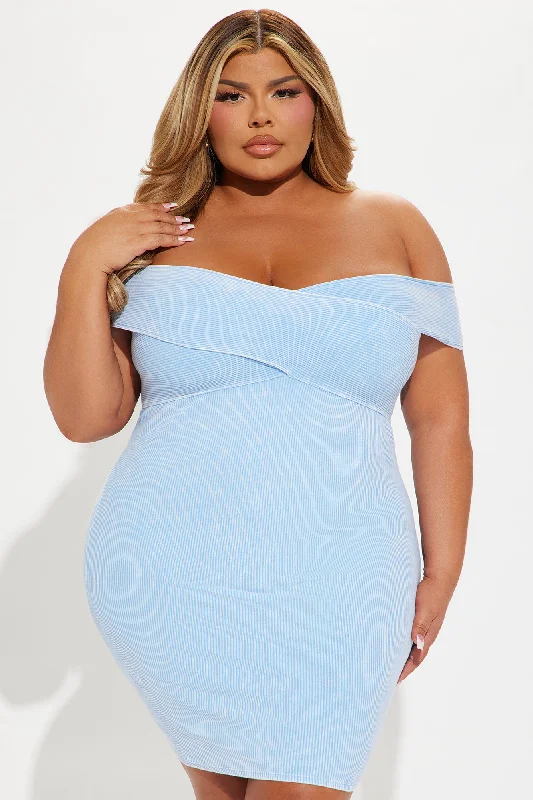 Maia Ribbed Mini Dress - Light Blue