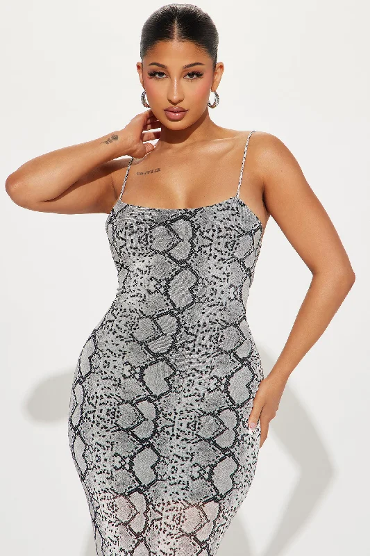 Maylee Mesh Maxi Dress - Grey/combo