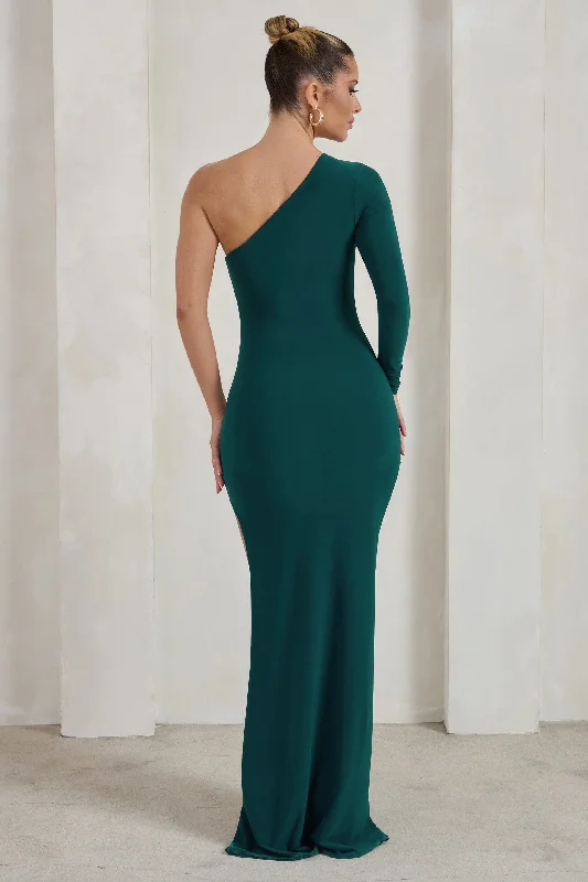 Melanie | Green One Shoulder Split Maxi Dress