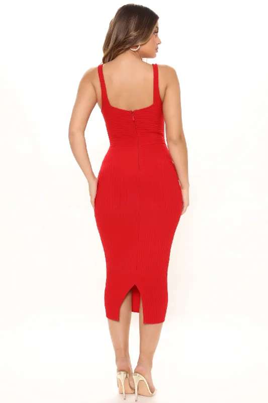 No Cuts Given Bandage Midi Dress - Red