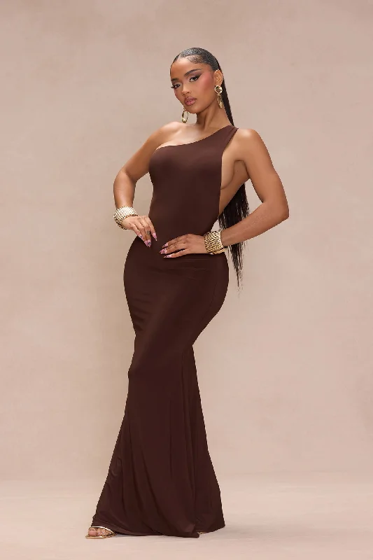 Pia One Shoulder Maxi Dress - Chocolate