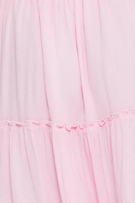 Pink Mini Dress Off Shoulder Linen