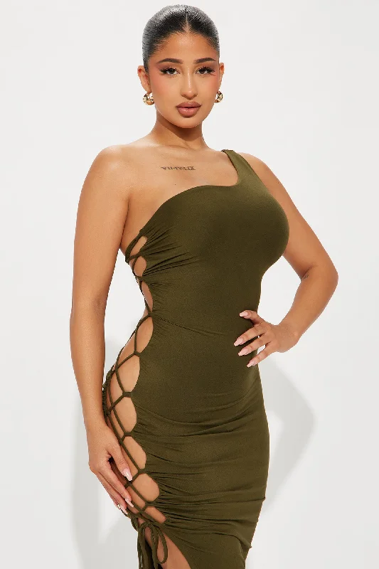 Reina Lace Up Maxi Dress - Olive