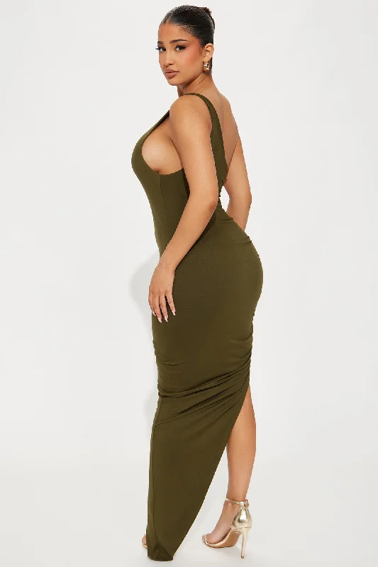 Reina Lace Up Maxi Dress - Olive