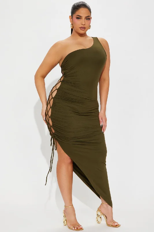 Reina Lace Up Maxi Dress - Olive