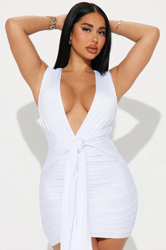 Reina Ruched Mini Dress - White