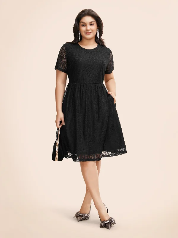 Round Neck Lace Patchwork Mesh Dress