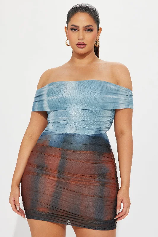 Sahara Mesh Mini Dress - Blue/combo