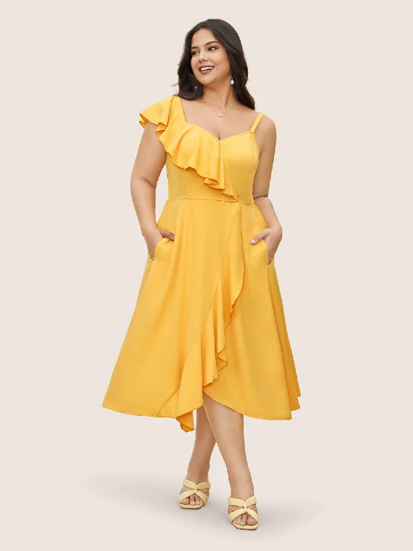 Citrus Solid Ruffle Trim Surplice Neck Dress