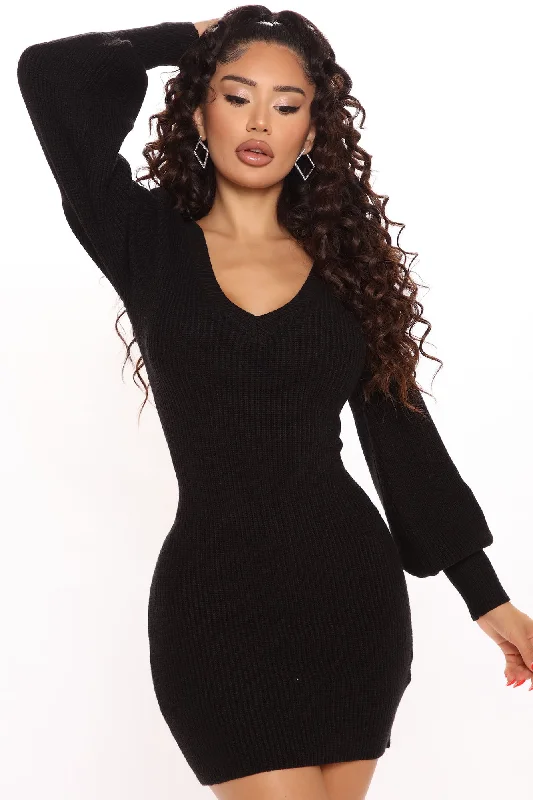 Steph Sweater Mini Dress - Black