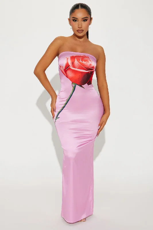 Sweetest of Them All Satin Maxi Dress - Pink/combo