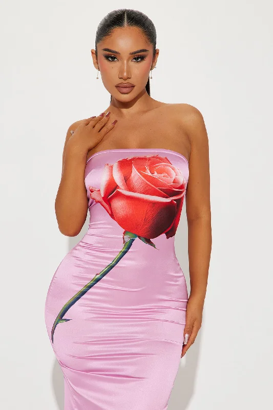 Sweetest of Them All Satin Maxi Dress - Pink/combo