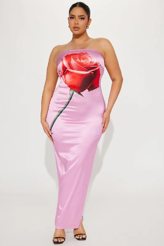 Sweetest of Them All Satin Maxi Dress - Pink/combo