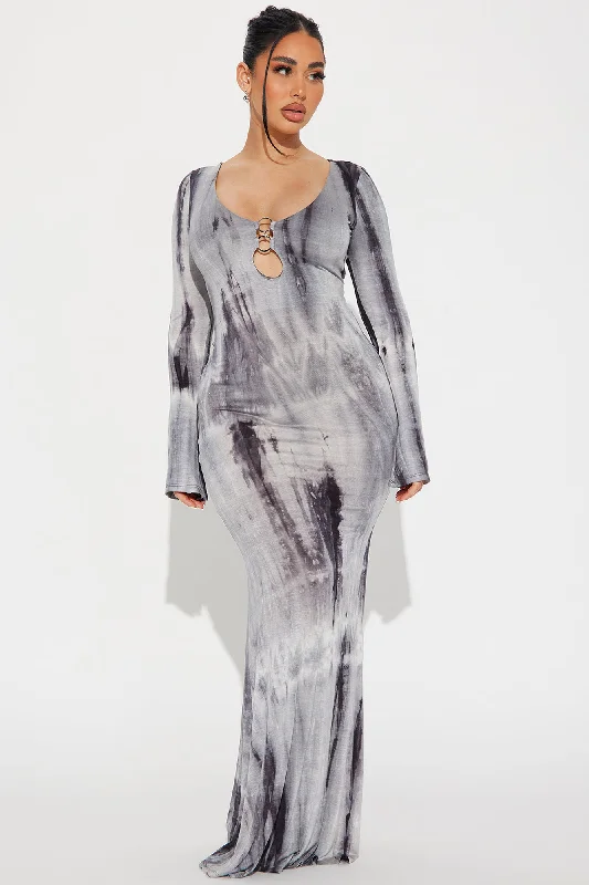 Tying Me Down Maxi Dress - Grey/combo