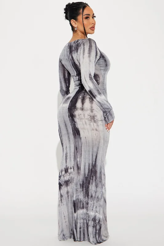 Tying Me Down Maxi Dress - Grey/combo