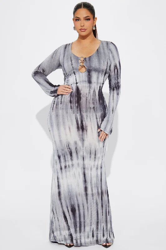 Tying Me Down Maxi Dress - Grey/combo