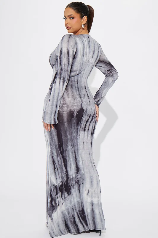 Tying Me Down Maxi Dress - Grey/combo