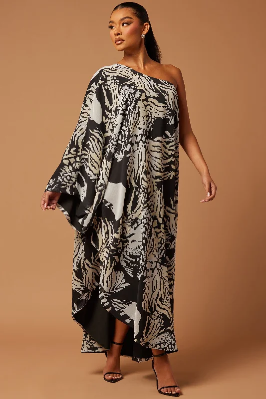 Waverly Chiffon Kaftan Maxi Dress - Black/White