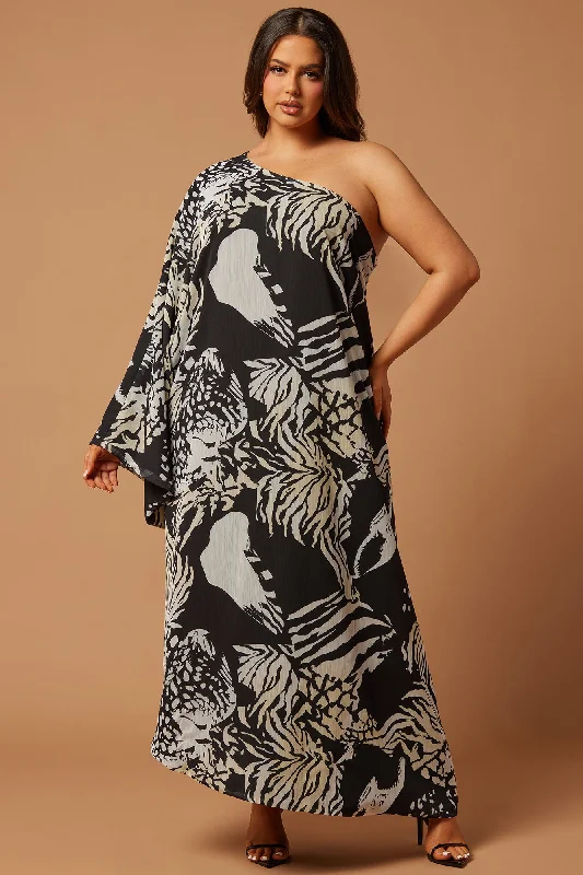 Waverly Chiffon Kaftan Maxi Dress - Black/White