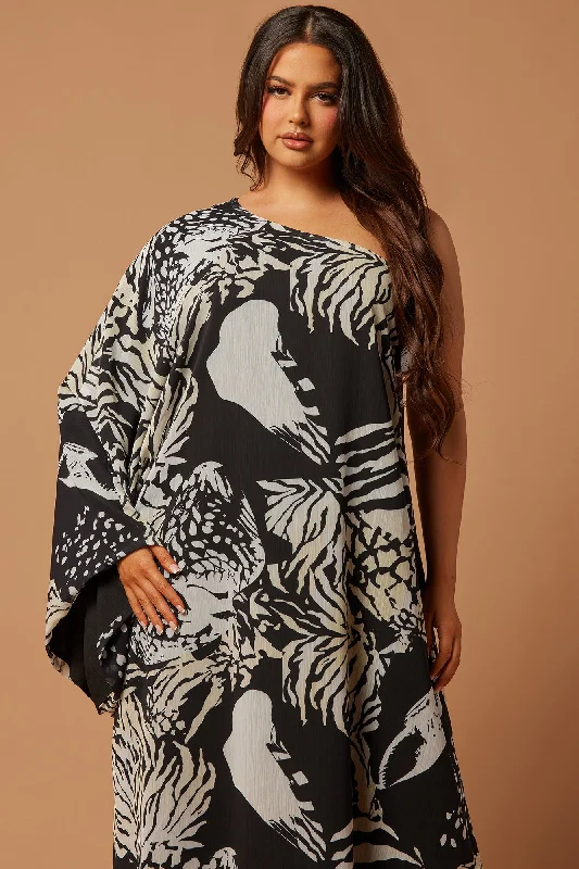 Waverly Chiffon Kaftan Maxi Dress - Black/White