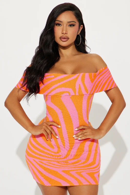 Wild Vibe Bandage Mini Dress - Orange/Combo