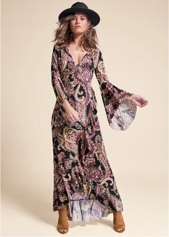 Paisley print wrap dress - Black Multi