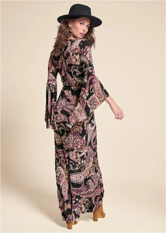 Paisley print wrap dress - Black Multi