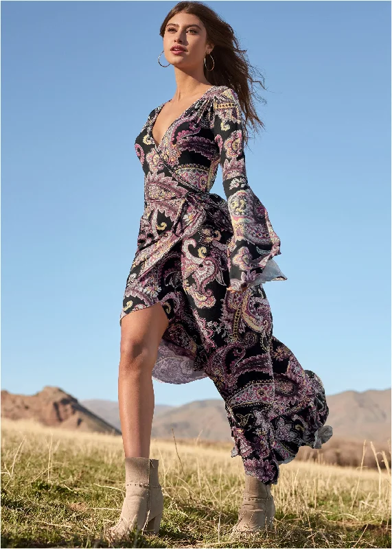 Paisley print wrap dress - Black Multi